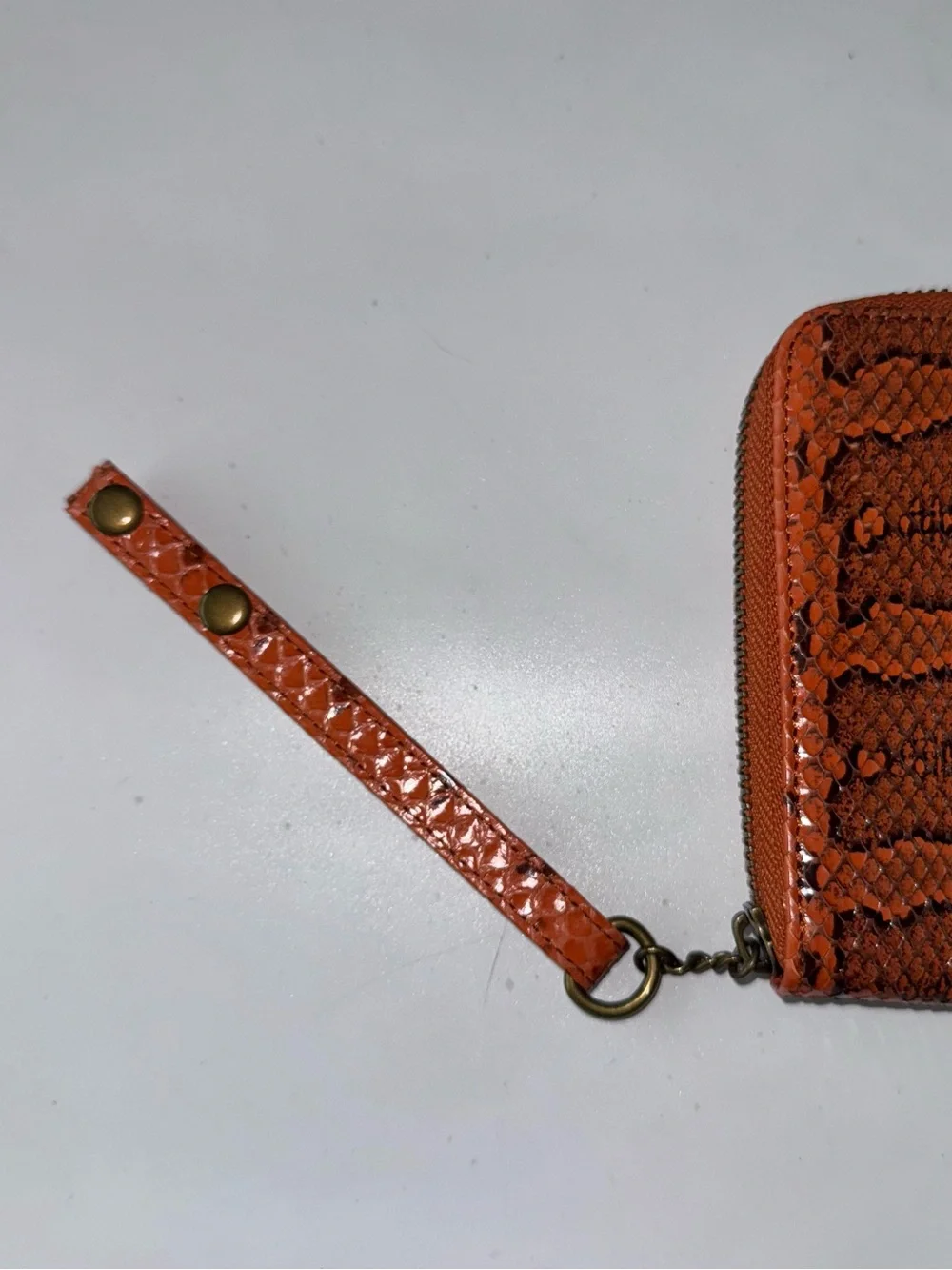 By Beirn Orange Genuine Leather Snakeskin Wristlet Wallet NWOT!